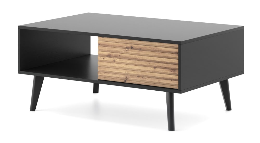 Couchtisch Holzeffekt Creme und Schwarz 68x48x104cm Spanplatte Beige AKL FURNITURE Möbel Wohnzimmermöbel Couchtische