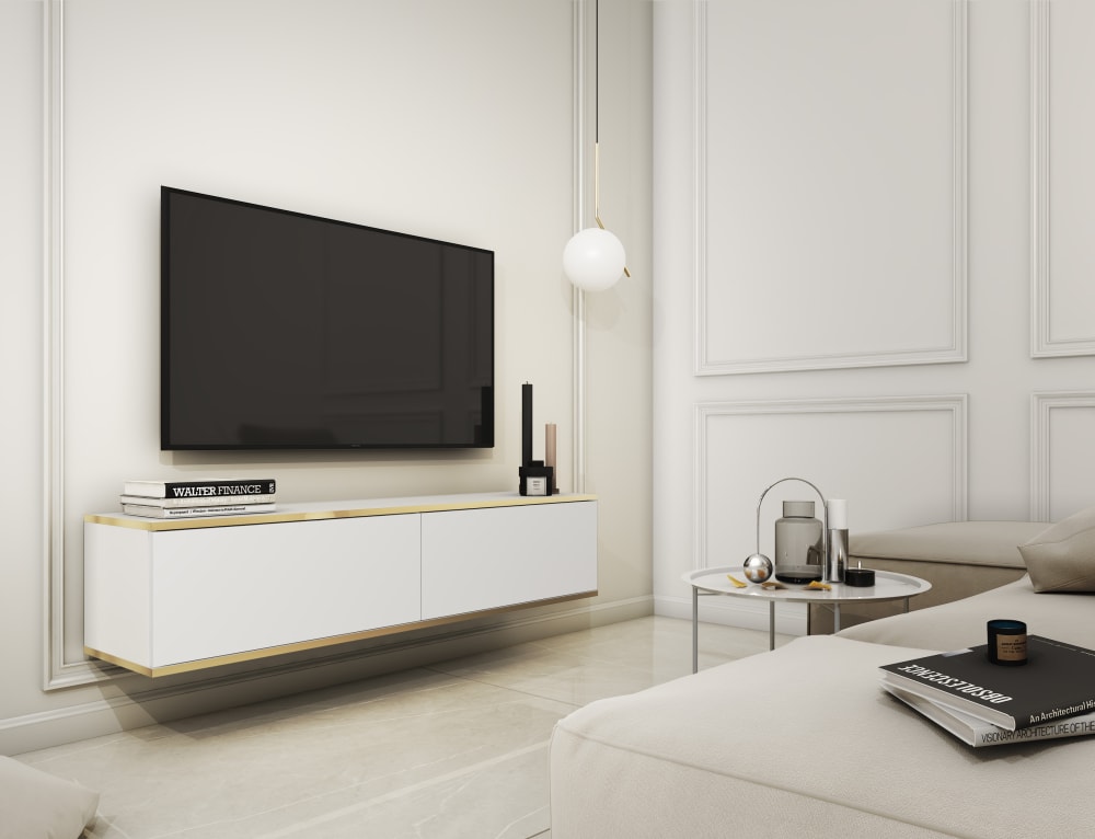 TV-Ständer Holzeffekt Weiß und Creme 32x30x135cm Spanplatte Weiß AKL FURNITURE Möbel Wohnzimmermöbel TV-Möbel