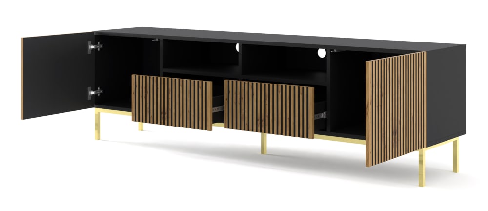 TV-Ständer Holzeffekt Schwarz & Creme und Gold 42x58x200cm Spanplatte Schwarz AKL FURNITURE Möbel Wohnzimmermöbel TV-Möbel