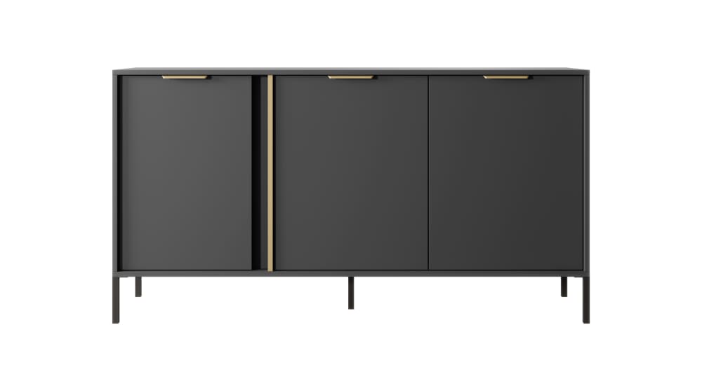 Kommode Holzeffekt Schwarz und Gold 40x82x154cm Spanplatte Schwarz AKL FURNITURE Möbel Schlafzimmermöbel Kommoden