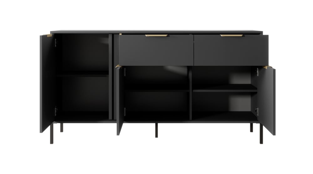 Kommode Holzeffekt Schwarz und Gold 40x82x154cm Spanplatte Schwarz AKL FURNITURE Möbel Schlafzimmermöbel Kommoden