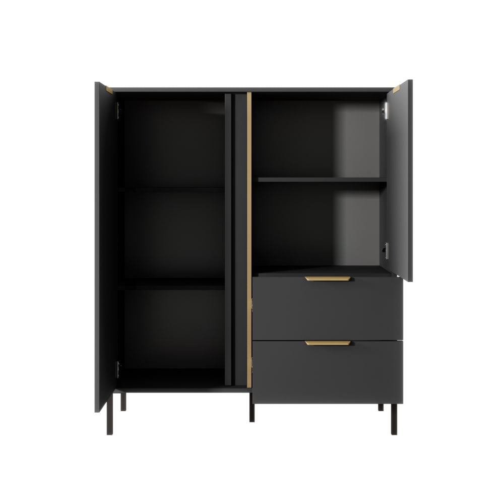 Kommode Holzeffekt Schwarz und Gold 40x124x104cm Spanplatte Schwarz AKL FURNITURE Möbel Schlafzimmermöbel Kommoden