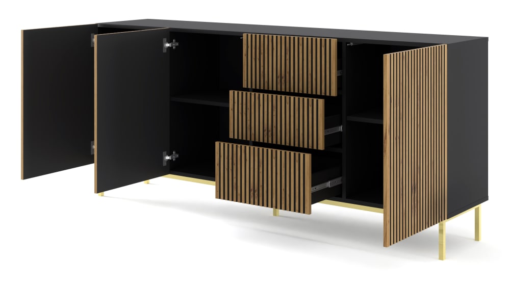Kommode Holzeffekt Schwarz & Creme und Gold 42x87x200cm Spanplatte Schwarz AKL FURNITURE Möbel Schlafzimmermöbel Kommoden