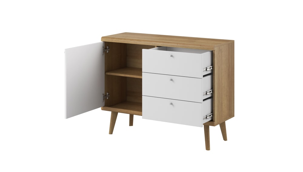 Kommode Holzeffekt Creme und Weiß 40x83x107cm Spanplatte Beige AKL FURNITURE Möbel Schlafzimmermöbel Kommoden