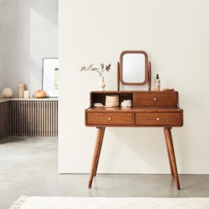 wohnli-moebel-suche-M23094637-1 Schminktisch aus massivem Mindi in Walnuss-Finish 90 cm 90x90x55cm Holz Braun BERAH GETAH Möbel Schlafzimmermöbel Schminktische
