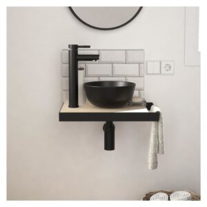 Slimline Waschbecken + Becken + Wasserhahn 31x6x45cm Spanplatte Schwarz Mob In Möbel Badezimmermöbel Waschtische