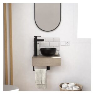 wohnli-moebel-suche-M23094866-1 Dickes Aufsatzwaschbecken + Waschbecken + -Spiegel 30x12x40cm Spanplatte Braun Mob In Möbel Badezimmermöbel Waschtische