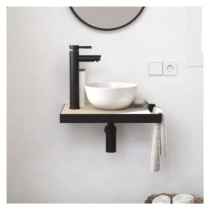 wohnli-moebel-suche-M23094867-1 Slimline Waschbecken + Becken + Wasserhahn 31x6x45cm Spanplatte Schwarz Mob In Möbel Badezimmermöbel Waschtische
