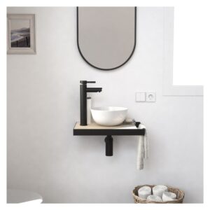 wohnli-moebel-suche-M23094868-1 Slimline Waschbecken + Waschbecken + Spiegel 31x6x45cm Spanplatte Schwarz Mob In Möbel Badezimmermöbel Waschtische