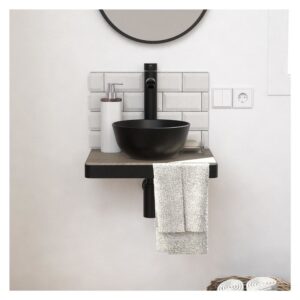 Slimline Waschbecken + Becken + Wasserhahn 35x4x41cm Spanplatte Schwarz Mob In Möbel Badezimmermöbel Waschtische