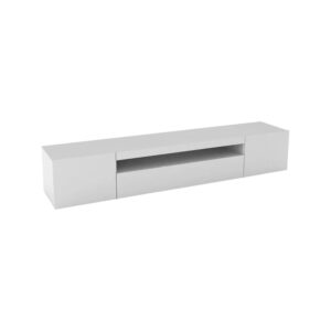 Wohnli Möbelsuche - Glänzend weißer TV-Ständer in Holzoptik