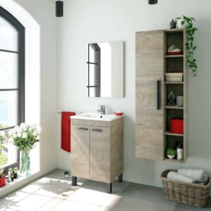 wohnli-moebel-suche-M23095389-1 Brauner Eichenholz-Säulenschrank 51x135x25cm Holz Braun Dmora Möbel Badezimmermöbel