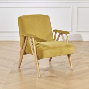 Sessel aus Gummibaumholz und Samt Mustard Yellow 70x82x73cm Holz Braun Robin des Bois Sofas und Sessel Sessel, Poufs und Fußbänke Sessel