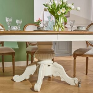 Ovaltisch aus Eiche mit 1 Verlängerung für 6/8 Gedecke Weiß 185x77x145cm Holz Weiß Robin des Bois Möbel Esszimmermöbel Esstische