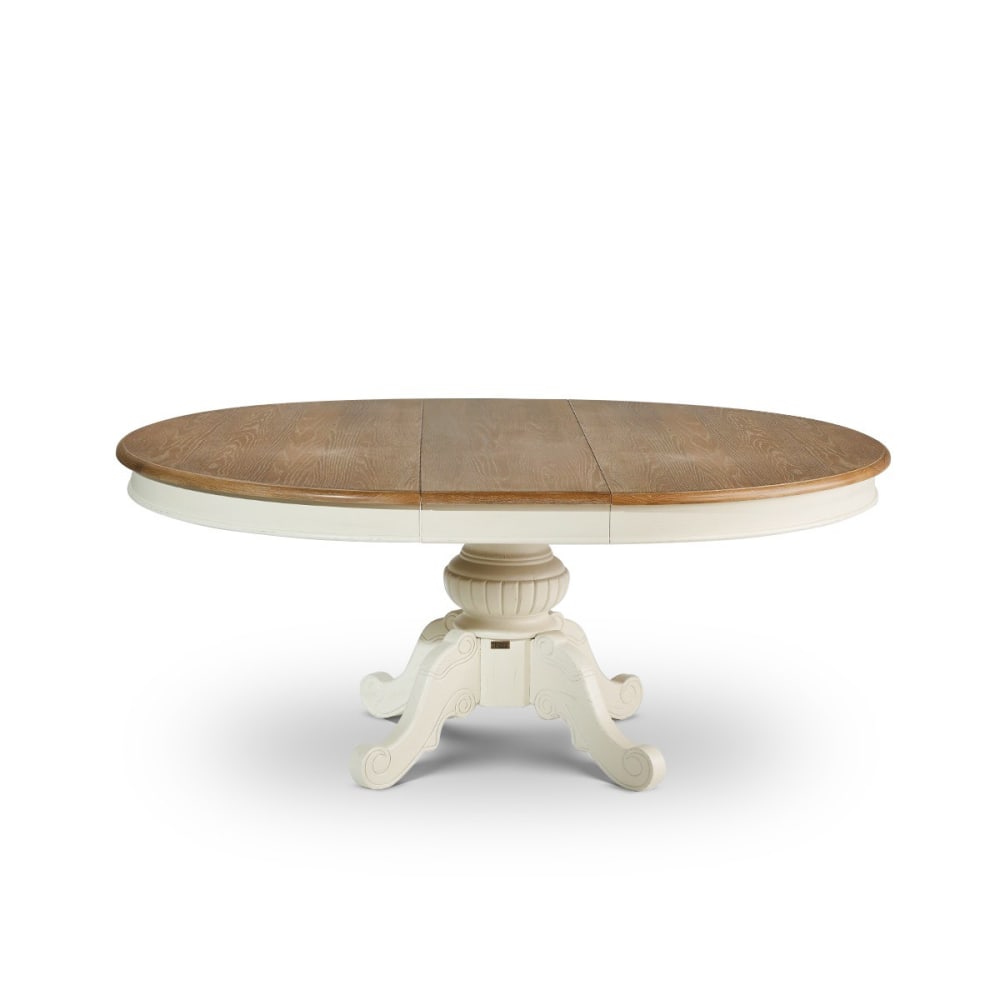 wohnli-moebel-suche-M23095564 Wohnli Möbelsuche - Ovaltisch aus Eiche mit 1 Verlängerung für 6/8 Gedecke Weiß