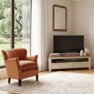 wohnli-moebel-suche-M23095579-1 TV-Schrank aus Kiefernholz mit 2 Schubladen Weiß 120x40x35cm Holz Weiß Robin des Bois Möbel Wohnzimmermöbel TV-Möbel