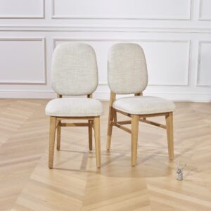 wohnli-moebel-suche-M23095581-1 Set aus 2 Stühlen aus massiver Eiche und Premium-Leinen Beige 46x93x56cm Holz Beige Robin des Bois Möbel Esszimmermöbel Stühle