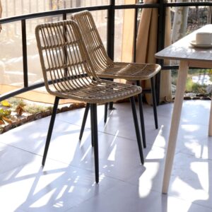 Esszimmerstühle (4er Set) aus Metall und Rattan Braun 47x83x43cm Rattan Braun Nordlys Möbel Esszimmermöbel Stühle