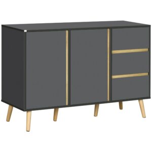 Wohnli Möbelsuche - Buffet 2 portes 2 étagères 3 tiroirs scandinave gris aspect bois clair