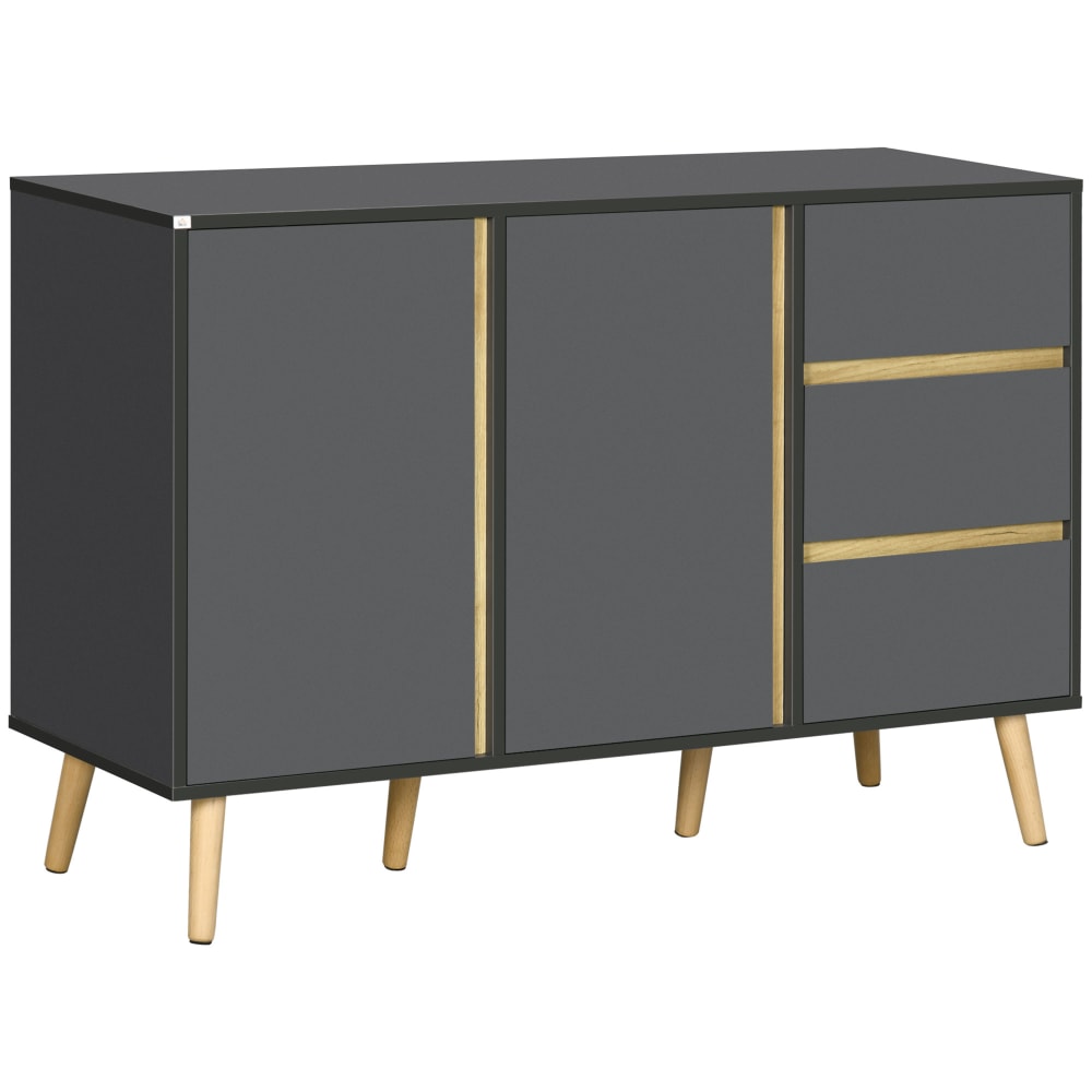 Wohnli Möbelsuche - Buffet 2 portes 2 étagères 3 tiroirs scandinave gris aspect bois clair