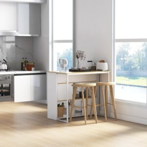 wohnli-moebel-suche-M23096461-1 Kücheninsel-Bartisch mit 3 Regalen & Edelstahl-Messerhalter 105x90x65cm Spanplatte Beige Homcom Möbel Esszimmermöbel Barmöbel