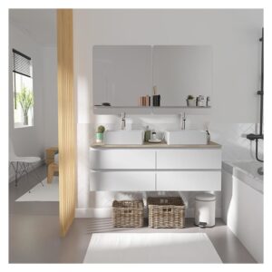 Sorrento Doppelwaschtisch 120 cm + Armatur + Spiegel 120x43x45cm Spanplatte Weiß Mob In Möbel Badezimmermöbel Waschtische