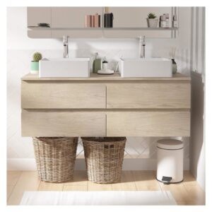 wohnli-moebel-suche-M23096740-1 Sorrento 120 cm Wandhängender Doppelwaschtisch 120x43x45cm Spanplatte Braun Mob In Möbel Badezimmermöbel Waschtische