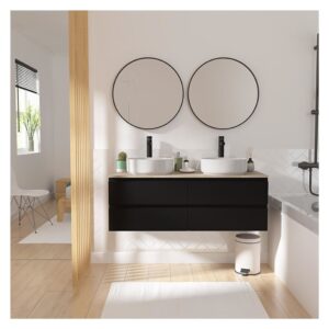 Sorrento Doppelwaschtisch 120 cm + Armatur + Spiegel 120x43x45cm Spanplatte Schwarz Mob In Möbel Badezimmermöbel Waschtische
