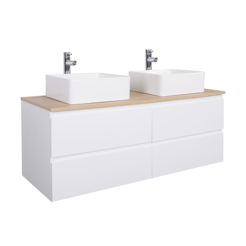 Wohnli Möbelsuche - 120 cm Wand-Doppelspültisch mit Holzplatte
