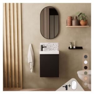 Waschtischunterschrank + ovaler Spiegel + schwarze Armatur 21x48x41cm Spanplatte Schwarz Mob In Möbel Badezimmermöbel Waschtische