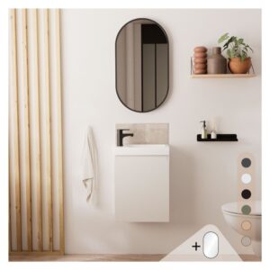 wohnli-moebel-suche-M23096761-1 Waschbeckenschrank + ovaler Spiegel 21x53x41cm Spanplatte Weiß Mob In Möbel Badezimmermöbel Waschtische