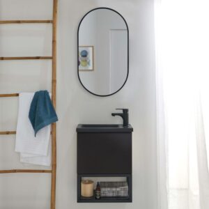 Waschbeckenset aus Metall und Holz mit ovalem Spiegel 21x50x40cm Spanplatte Schwarz Mob In Möbel Badezimmermöbel Waschtische