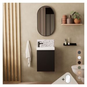 wohnli-moebel-suche-M23096777-1 Waschbeckenschrank + ovaler Spiegel 21x53x41cm Spanplatte Schwarz Mob In Möbel Badezimmermöbel Waschtische