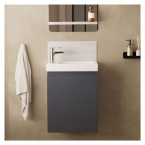 wohnli-moebel-suche-M23096780-1 Hände-Waschbecken hängend mit Chromarmatur 21x53x41cm Spanplatte Grau Mob In Möbel Badezimmermöbel Waschtische