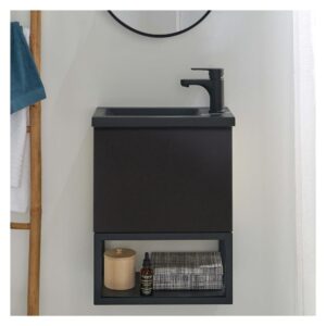 Wandwaschbecken-Set aus Metall und Holz mit schwarzem Wasserhahn 21x50x40cm Spanplatte Schwarz Mob In Möbel Badezimmermöbel Waschtische