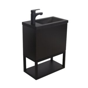 wohnli-moebel-suche-M23096785 Wohnli Möbelsuche - Wandwaschbecken-Set aus Metall und Holz mit schwarzem Wasserhahn