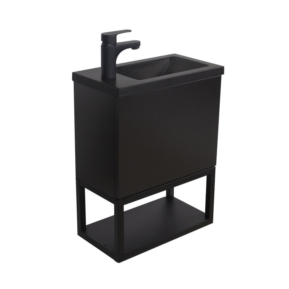 Wohnli Möbelsuche - Wandwaschbecken-Set aus Metall und Holz mit schwarzem Wasserhahn