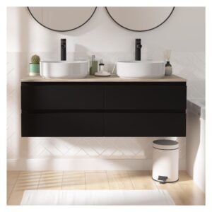 Sorrento 120 cm Wandhängender Doppelwaschtisch 120x43x45cm Spanplatte Schwarz Mob In Möbel Badezimmermöbel Waschtische