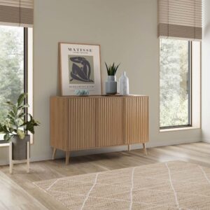 Sideboard 3 Türen Eiche-Optik 120x75x40cm Spanplatte Braun HOMN Möbel Esszimmermöbel Sideboards, Highboards & niedrige Anrichten