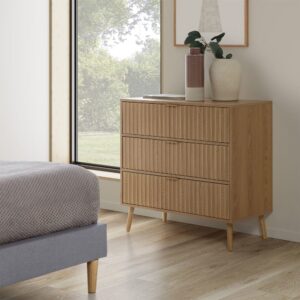 Kommode 3 Schubladen Eiche-Optik 80x80x40cm Spanplatte Braun HOMN Möbel Schlafzimmermöbel Kommoden