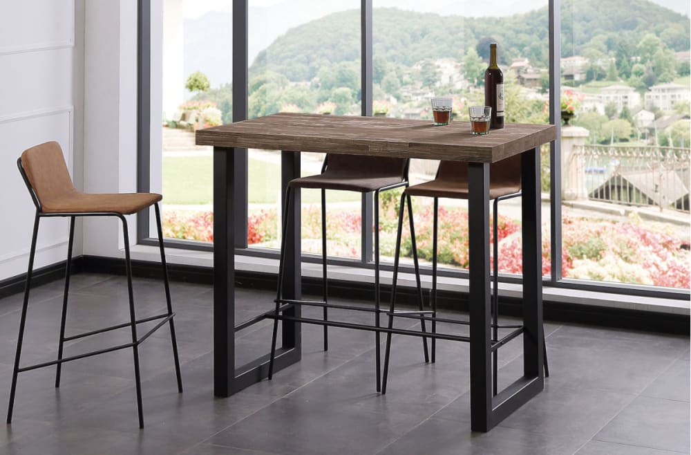 wohnli-moebel-suche-M23098459-1 Stehtisch aus Stahl und dunkler Eiche 120x100x70cm Holz Braun Mathi Design Möbel Esszimmermöbel Esstische