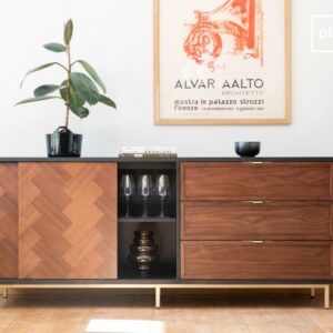 Sideboard aus dunklem Holz mit Schiebetüren und 3 Schubladen 180x76x45cm Holz Braun PIB Möbel Esszimmermöbel Sideboards, Highboards & niedrige Anrichten