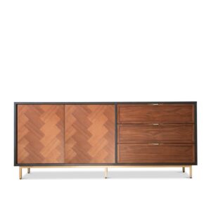 wohnli-moebel-suche-M23098465 Wohnli Möbelsuche - Sideboard aus dunklem Holz mit Schiebetüren und 3 Schubladen