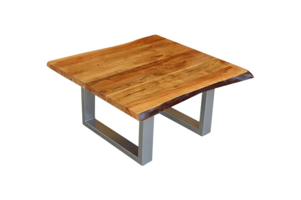 Wohnli Möbelsuche - Couchtisch mit Baumkante und silbernem Fuß