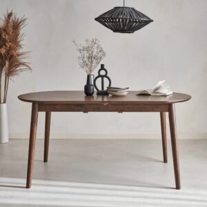 Ausziehbarer Esstisch Lisa nussbaumfarben oval 160x75x90cm Spanplatte Braun sweeek Möbel Esszimmermöbel Esstische