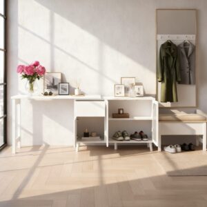 Weißer Schuhschrank mit integriertem Stauraum 120x70x40cm Spanplatte Weiß Urban Meuble Möbel Flurmöbel Schuhschränke