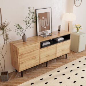 Modernes Sideboard aus Holz mit drei Türen und Regalen. 160x76x35cm Spanplatte Beige Urban Meuble Möbel Esszimmermöbel Sideboards, Highboards & niedrige Anrichten