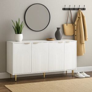 wohnli-moebel-suche-M23102313-1 Weißer Schuhschrank mit geometrischen Mustern 160x80x40cm Spanplatte Weiß Urban Meuble Möbel Flurmöbel Schuhschränke
