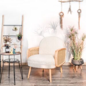 Polstersessel aus Massivholz und Rattan Weiß 64x76x60cm Holz Weiß Nordlys Sofas und Sessel Sessel, Poufs und Fußbänke Sessel