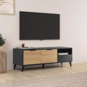 wohnli-moebel-suche-M23102752-1 TV-Schrank 2 Türen Schwarz 136x45x40cm Spanplatte Schwarz HOMN Möbel Wohnzimmermöbel TV-Möbel